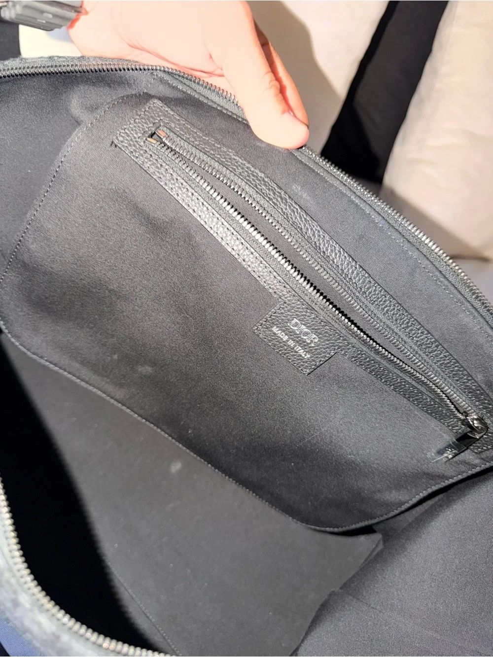 Dior Gray Monogram Canvas Duffel with Leather Trim
